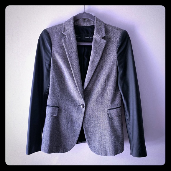 ♟EUC Zara Jacket Blazer Grey Black Sz Small♟ - Picture 1 of 4